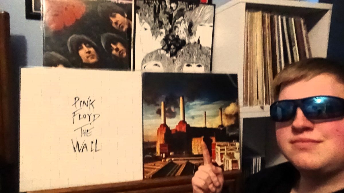 Tom with his top albums. The Beatles, Rubber Soul and Revolver. Pink Floyd, The Wall and Animals